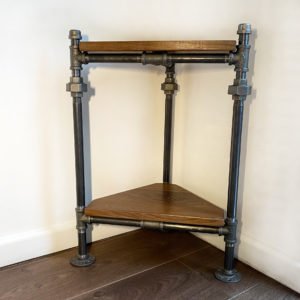 Industrial Pipe & Solid Walnut Corner Unit End Table