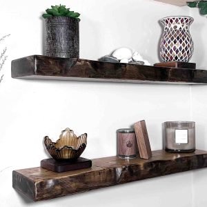 hand crafted live edge wooden shelf