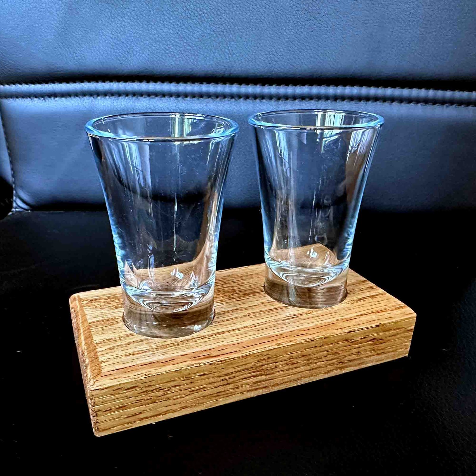 shot glass holder for two in solid oak