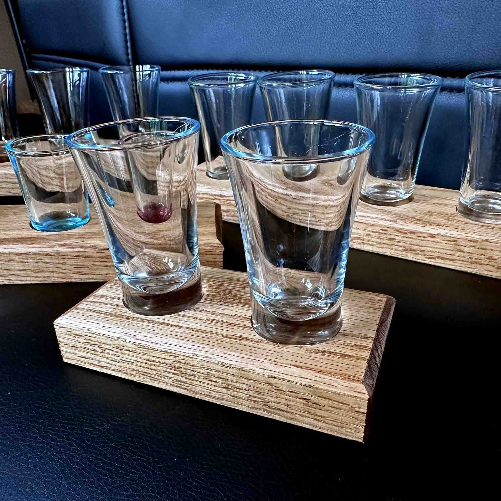 Solid Oak Handmade shot glass tray