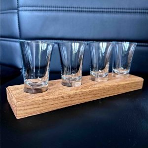 Solid Oak Handmade shot glass tray 4 glasses great gift