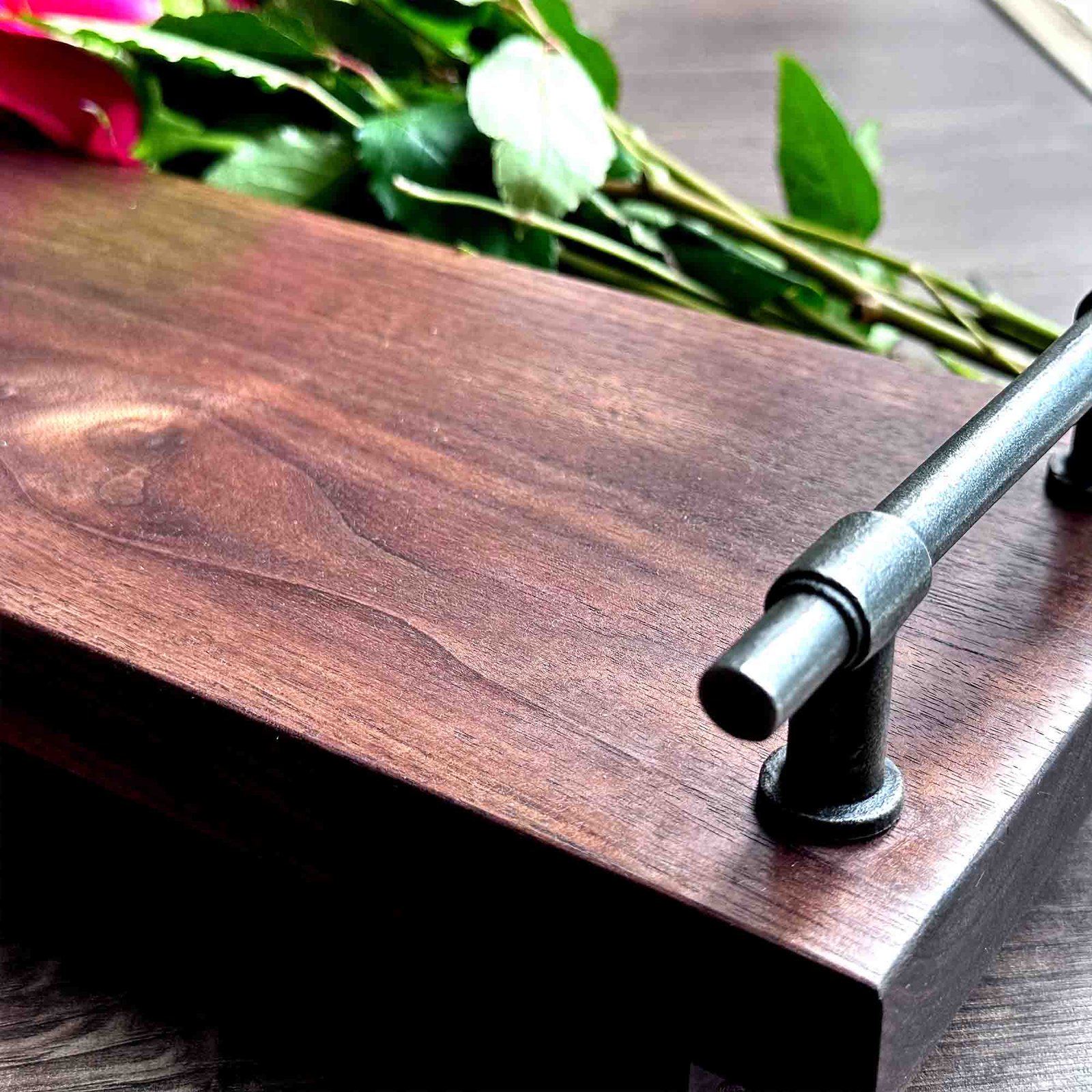Walnut serving tray with top handles